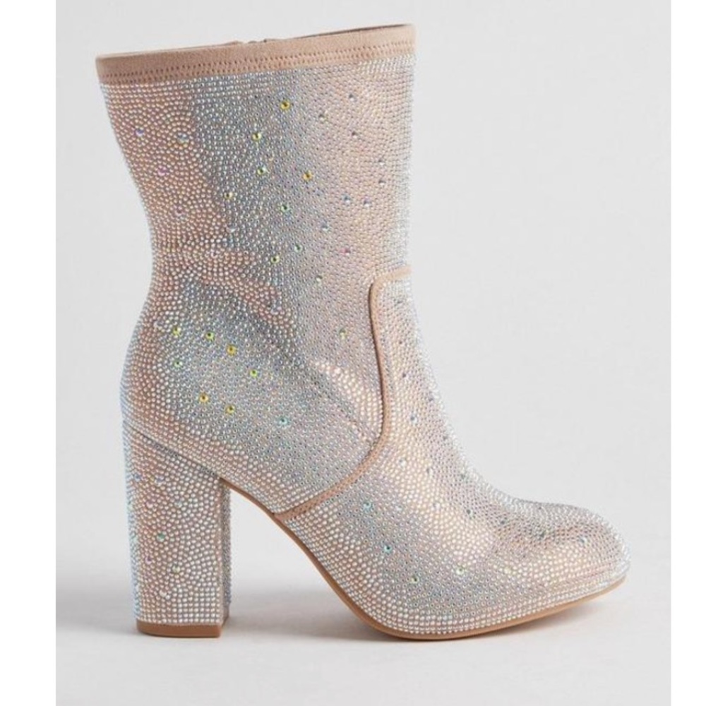 TORRID NWT Stretch Embellished Bootie (WW) Taupe - Picture 2 of 7